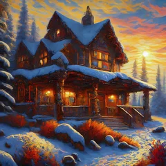 Foto op Canvas landscape with house and snow © Ashraf Hanafy