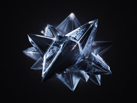 Cristales 3d reflejan luz sobre fondo oscuro, 3d render digital