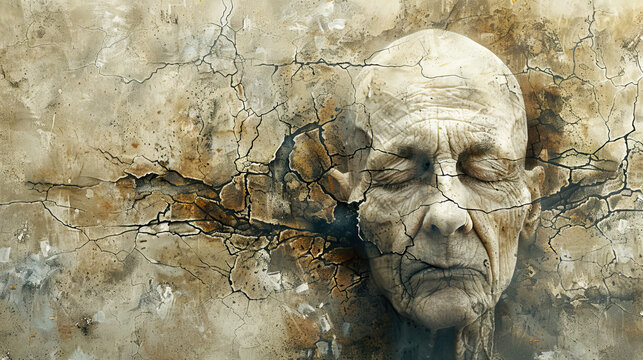 rough textured cracked face art of old man World Schizophrenia Day on may 24 business brochure flyer banner design autism, Stroke, Epilepsy and alzheimer awareness, seizure disorder, stroke, ADHD
