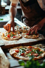 Obraz na płótnie Canvas chef making pizza close-up Generative AI