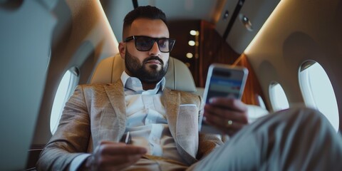 Arab businessman in a business jet Generative AI