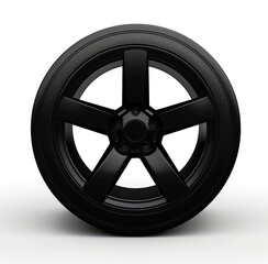 Black wheel on white background with light reflection on the wheel.