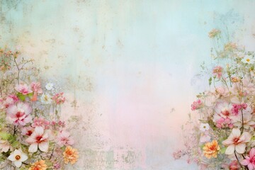 Scrapbook background with flowers, copy space in the middle