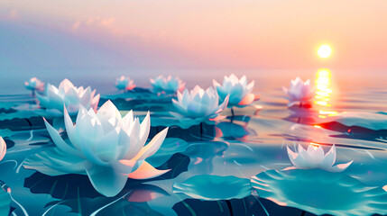 Group of water lilies floating on top of body of water.