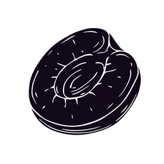 Silhouette,stamp of apricot fruit slice.Vector graphics.