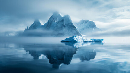 Blue iceberg reflected in the water mountains