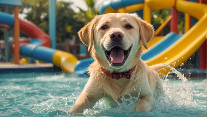 cute dog in the water park summer