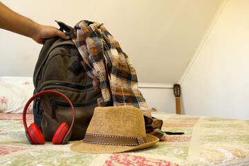 luggage backpack in a room