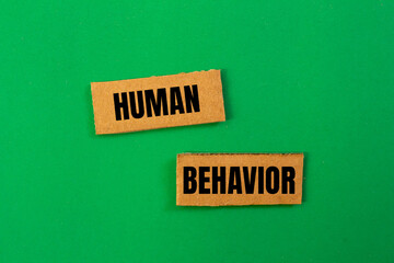 Human behavior words written on paper pieces with green background. Conceptual symbol. Copy space.