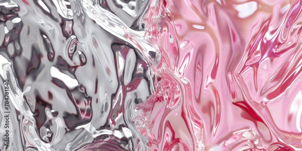 Aufkleber abstract rendering of liquid forms in metallic silver and bright pink, suitable for modern art insta