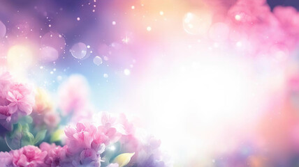 magic soft  background with  light  and  blooming  flowers banner