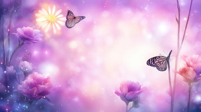 magic soft  background with  light  and  blooming  flowers banner