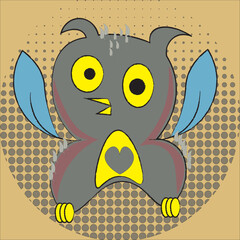 Vector abstract illustration of an owl. Owl in a non-traditional representation. Modern art, bird, wings, eyes, hunter, predator. Colorful background, abstract