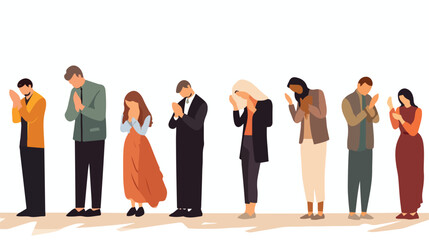 Vector hand drawn illustration with people praying