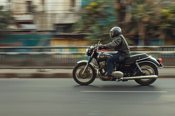 Fototapeta premium motorbike travels on the road