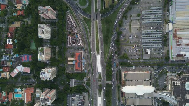 Top Down View of Americas Avenue and Alvorada Bus Terminal With Cidade das Artes Cultural Complex in Rio de Janeiro City
