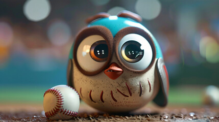 Cute Cartoon Baseball Character with Big Eyes
