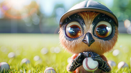 Cute Cartoon Baseball Character with Big Eyes