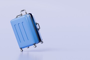 3d Travel Suitcase, luggage Suitcase Icon Isolated on purple background. travel concept. Minimal Blue Suitcase creative design. 3d render illustration..