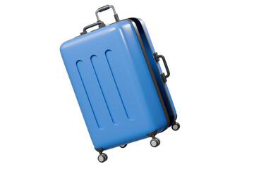 3d Travel Suitcase, luggage Suitcase Icon Isolated on purple background. travel concept. Minimal Blue Suitcase creative design. 3d render illustration..