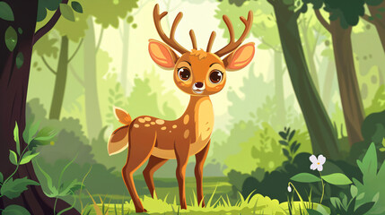 Cute Cartoon Deer Character in a Forest