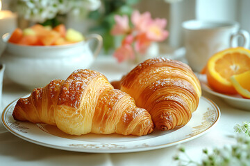 Fresh croissants served on a plate - 784786452