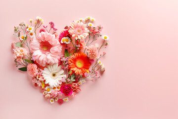 Floral heart on pink background