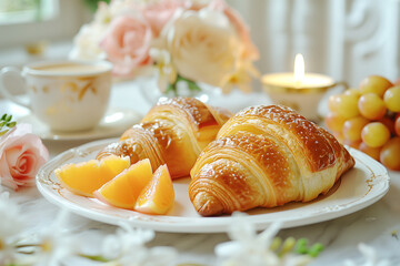 Fresh croissants served on a plate - 784786493