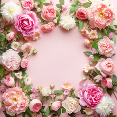 Floral frame arrangement on pink background - 784786822