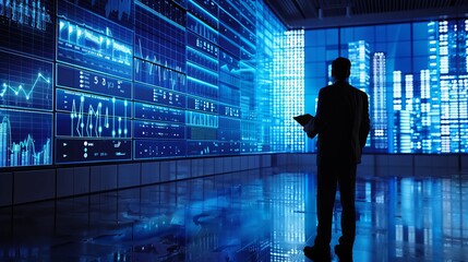 Corporate Executive Assessing Dynamic Economic Forecast in Financial District