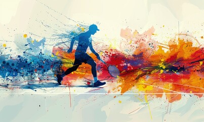 Abstract representation of a tennis match with bold graphic elements and vibrant colors - obrazy, fototapety, plakaty