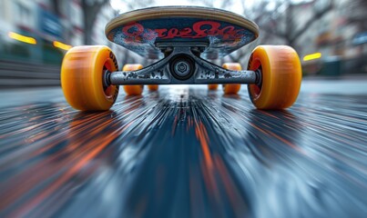 Abstract shot of skateboard trucks and wheels on a white background, blurred motion - obrazy, fototapety, plakaty