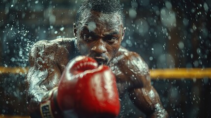 Boxer throwing a powerful punch in the ring, boxing intensity - obrazy, fototapety, plakaty