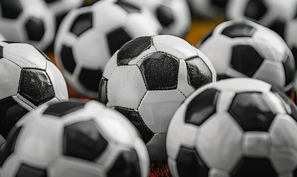 High contrast image of soccer balls on a white background, dramatic lighting