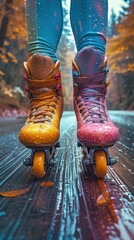 Playful photo of rollerblades on a white background, outdoor fun - obrazy, fototapety, plakaty