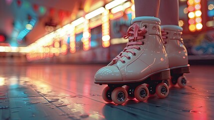 Rollerskates on a retro roller rink, vintage nostalgia