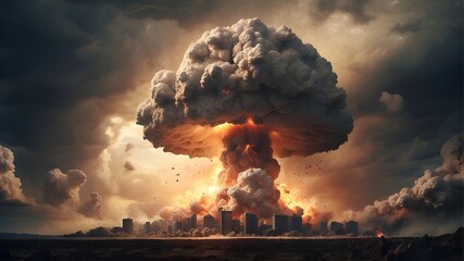 A nuclear bomb detonation accompanied by a mushroom cloud that unleashes a weapon of mass devastation and brings about a catastrophic Armageddon