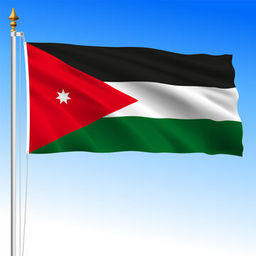 Kingdom of Jordan, official national waving flag, asiatic country, vector illustration