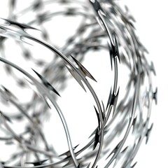 An isolated, transparent image of coils of razor wire, typically used in detainment camps, prisons, and borders, presented as a detailed and realistic graphic resource. - obrazy, fototapety, plakaty