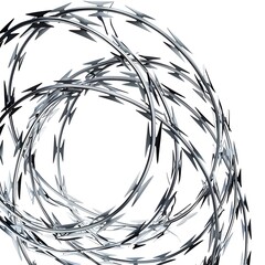 An isolated, transparent image of coils of razor wire, typically used in detainment camps, prisons, and borders, presented as a detailed and realistic graphic resource. - obrazy, fototapety, plakaty