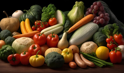 Vegetables, fruits, citrus fruits and berries in abundance