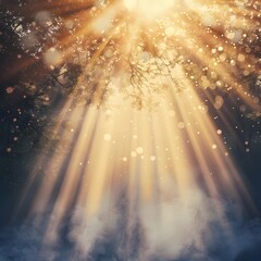 Ethereal sun rays, illustrating soft, warm beams of sunlight streaming through a delicate atmosphere.