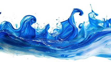 Abstract, lone wave curve, vibrant blue on white, direct sunlight, panoramic, fluid isolation.  - obrazy, fototapety, plakaty