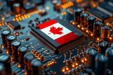 Canadian Flag Atop Computer Motherboard