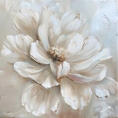 Oil painting of a white flower with large petals, set against a beige background, emphasizing the delicate beauty of the flower.