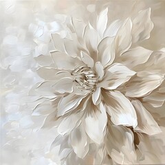 Fototapeta na wymiar Oil painting of a white flower with large petals, set against a beige background, emphasizing the delicate beauty of the flower.