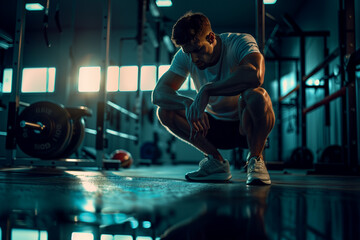 Man Squatting in Gym