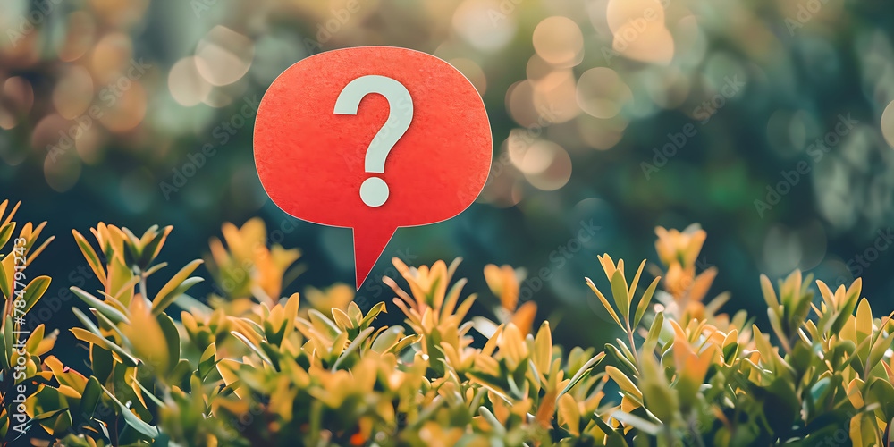 Poster speech bubble with question mark, nature background