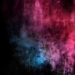 Rough abstract background design in black, pink, and blue colors, with bright light and glow effects, grainy noise, and grungy texture.