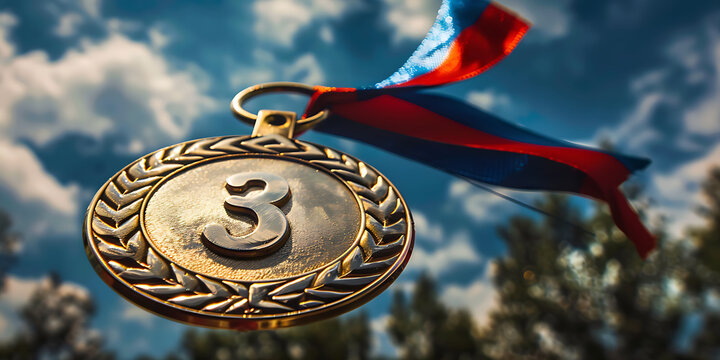 Third place medal, view from below